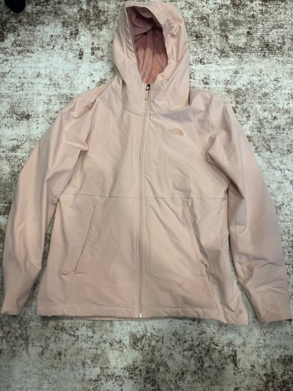 The North Face Light Pink Fleece-Lined Softshell Hooded Jacket (Size XL)